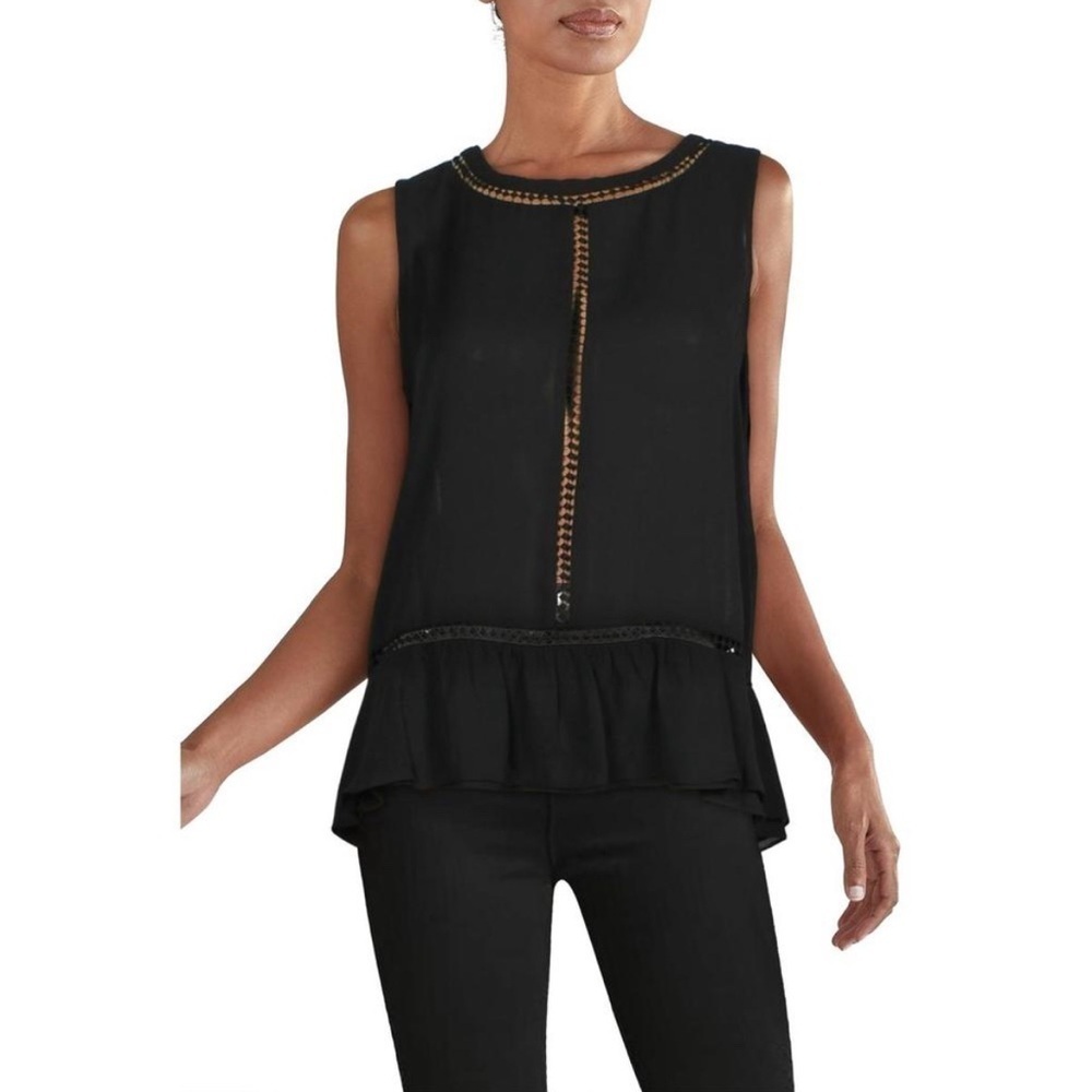 MaxSport Black Cut Out Sexy Semi‎ Sheer Sleeveless Blouse  Top Women Size L